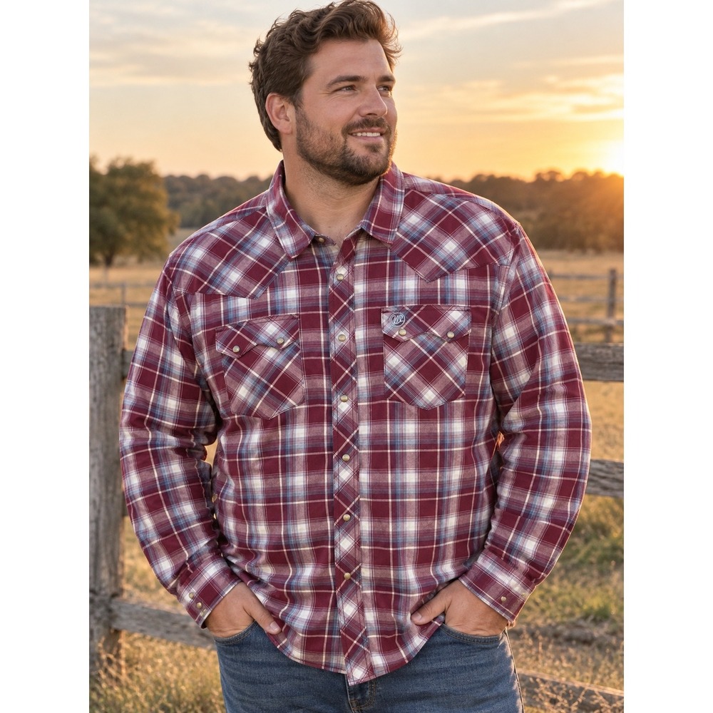Wrangler Retro Mens XXL Pearl Snap Western Shirt Red Blue Plaid Cowboy Rodeo